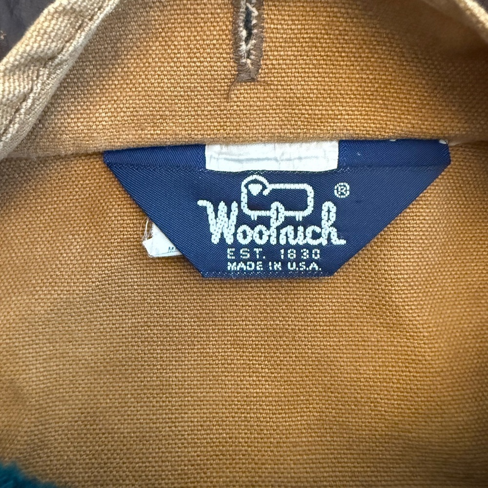 Vintage Woolrich Chore Coat Cotton Mens L Tan Leather Collar Removable Fleece - Picture 7 of 12